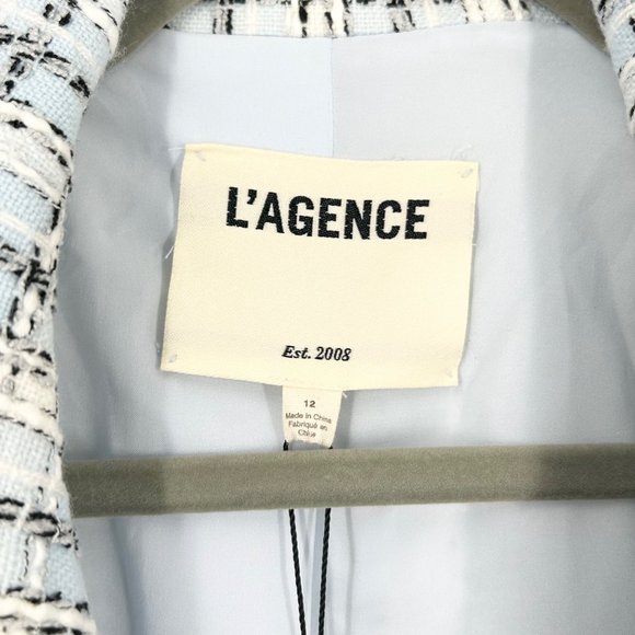 NWT L’Agence Kenzie Double Breasted Plaid Blazer in Light Blue Tweed - Picture 7 of 11